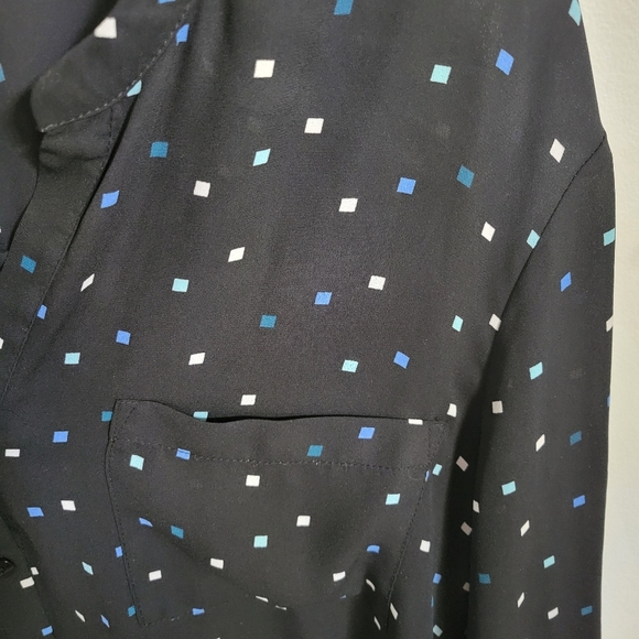 Worthington Blouse Long Sleeve 1/2 Button Front Polka Dot Tie Cuff, Size XL - Picture 3 of 7